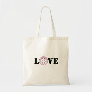 Bolsa Tote Sinal de Paz e Amor Rosa Corações