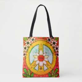 Bolsa Tote Sinal de Paz e Daisy Hippie Bohemian Love