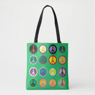 Bolsa Tote Sinal de paz hippy 60s padrão colorido