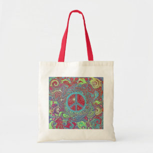 Bolsa Tote Sinal de Paz Psychedelic Groovy Trippy