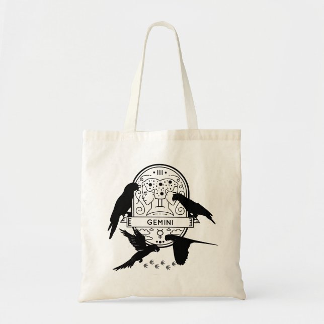Bolsa Tote Sinal Zodíaco e Pets Correspondentes. Gemini - Cen (Frente)
