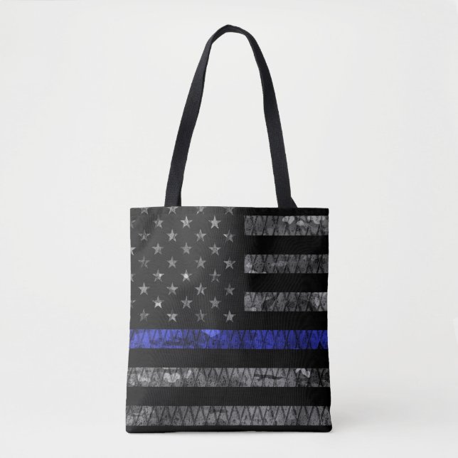 Bolsa Tote Sinalizador de Linha Azul Fino da Polícia (Frente)