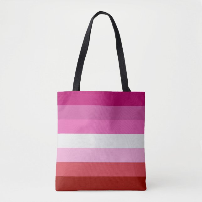 Bolsa Tote Sinalizador do Orgulho Lésbico Rosa, Branco, Bande (Frente)