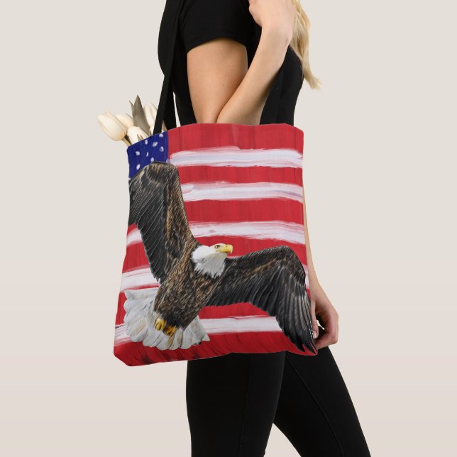 Bolsa Tote Sinalizador Pintado De Arte Folk Com Águia (Close Up)