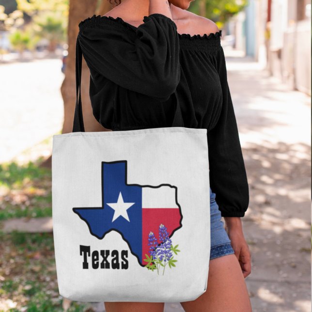Bolsa Tote Sinalizador Texas e Bluebonnet Flor com nome perso (Criador carregado)