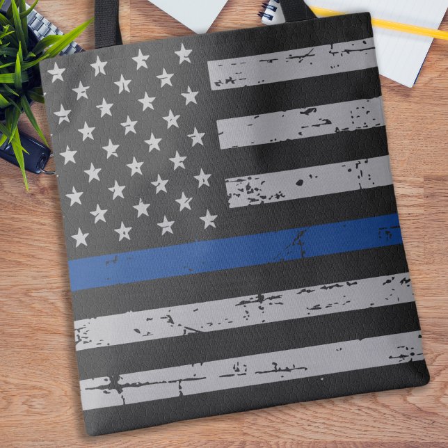 Bolsa Tote Sinalizador Thin Blue Line USA - Policial (Criador carregado)