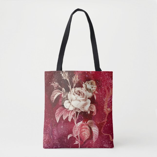 Bolsa Tote Single Rose  on Textured Red Background (Frente)