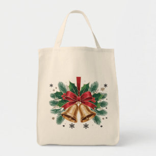 Bolsa Tote Sinos de Natal Dourados Festivos para Decoração de