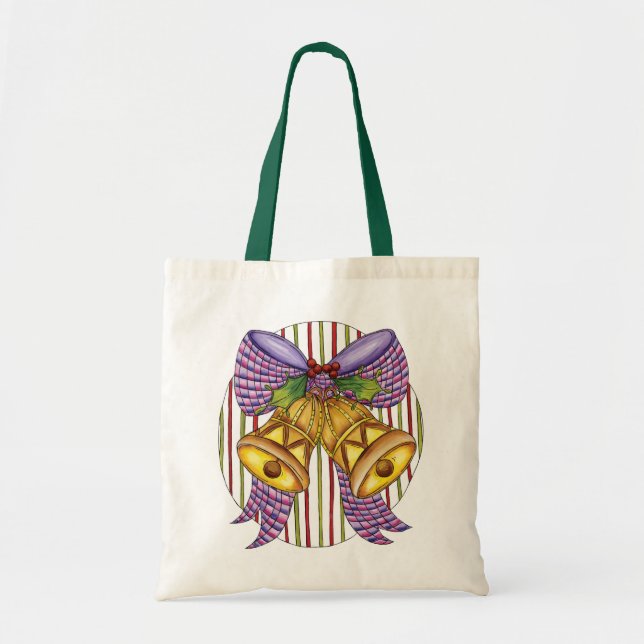 Bolsa Tote Sinos de Natal Fofo com Fita e Laço (Frente)
