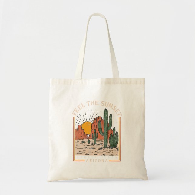 Bolsa Tote Sinta o deserto sunset Vibes Arizona Cactus Mounta (Frente)