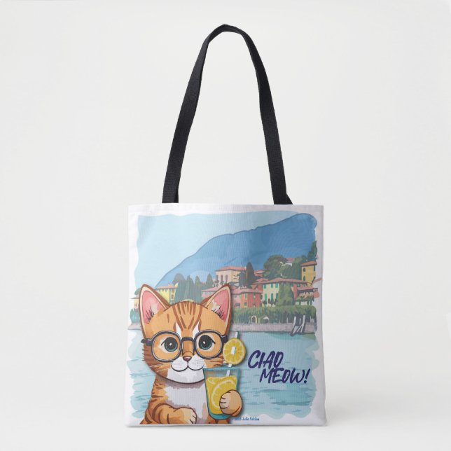 Bolsa Tote "Sip, Purr & Wander" Comprimido laranja em férias (Frente)