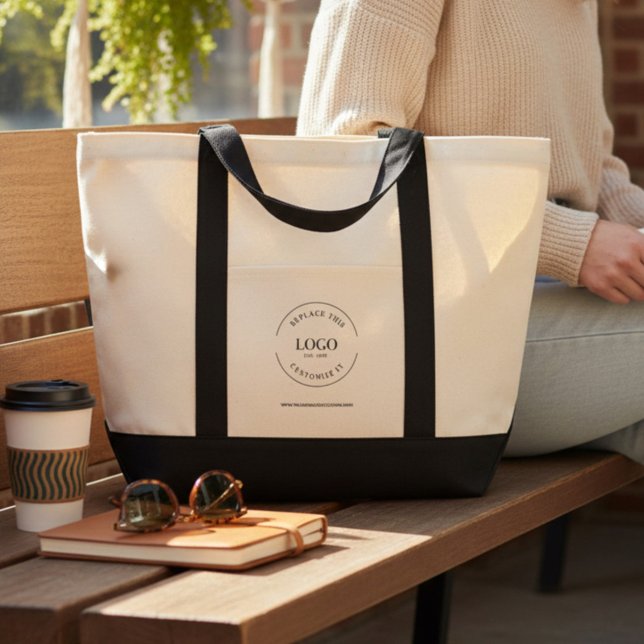 Bolsa Tote Site de Logotipo Empresarial Personalizado Simples (Custom tote bag with logo and website of business.)