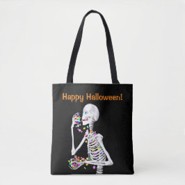 Bolsa Tote Skeleton comendo balas de Halloween