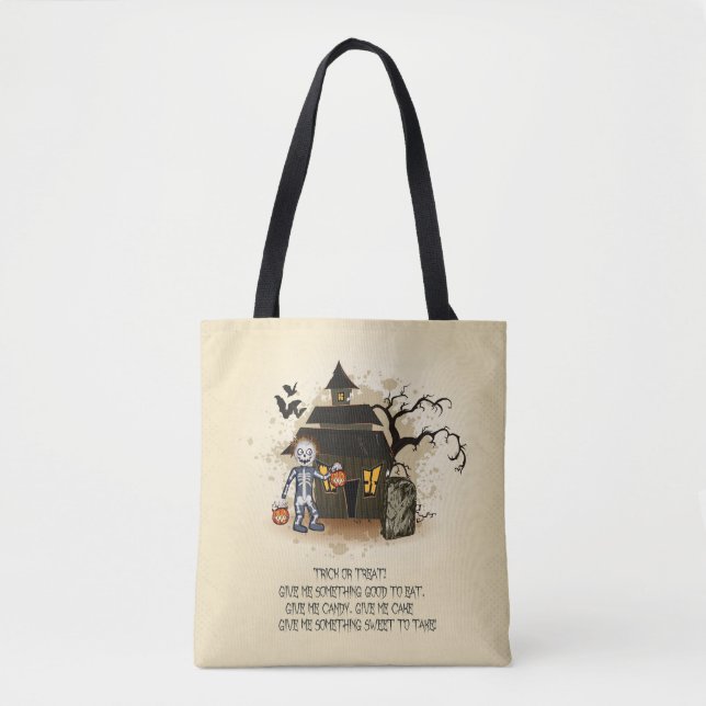 Bolsa Tote Skeleton e Halloween Haunted House (Frente)