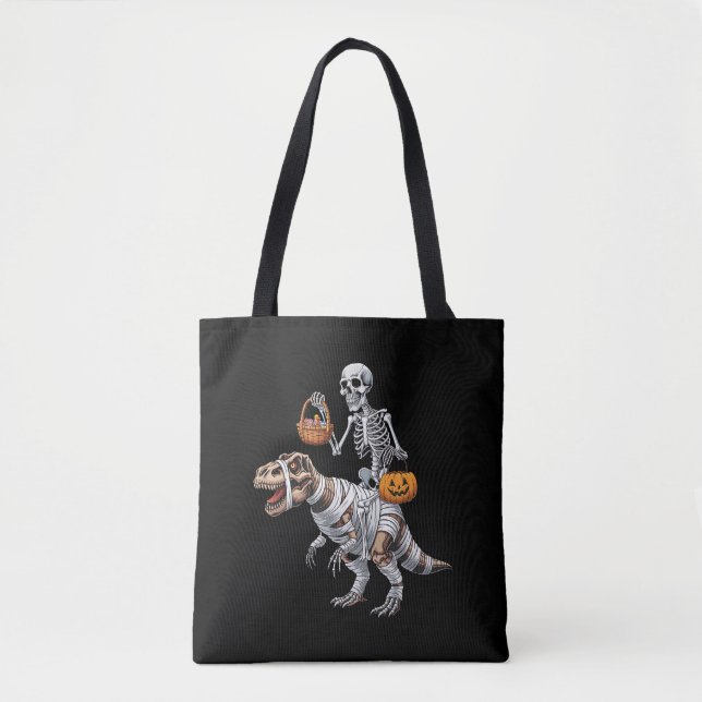 Bolsa Tote Skeleton Riding Mummy Dinosaur T rex Halloween (Frente)