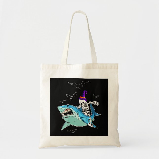 Bolsa Tote Skeleton Riding Shark Engraçado - Presente maluco  (Frente)