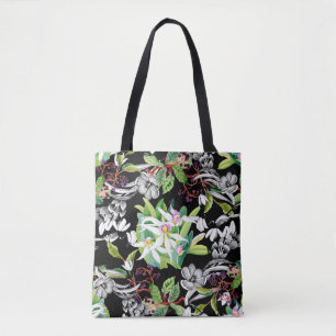 Bolsa Tote Sketched snowdrops and blooming orchids flowers se