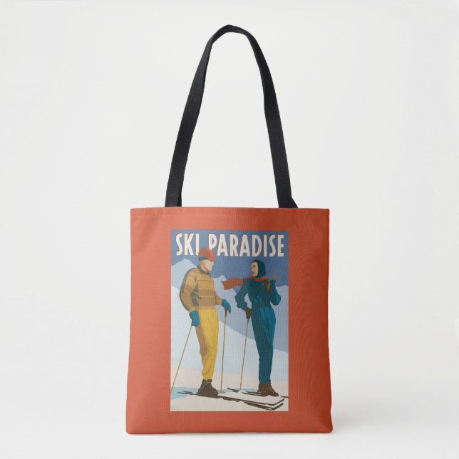 Bolsa Tote Ski Paradise Vintage Impressão (Frente)