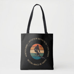 Bolsa Tote Ski Winter Park, Colorado - Man Skier Ouro Text