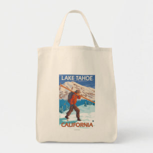 Bolsa Tote Skier Carregando Snow Skis - Lago Tahoe, Califórni