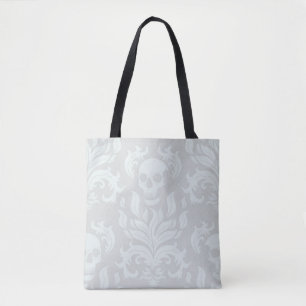 Bolsa Tote Skull Flame Damask em branco clássico em branco br