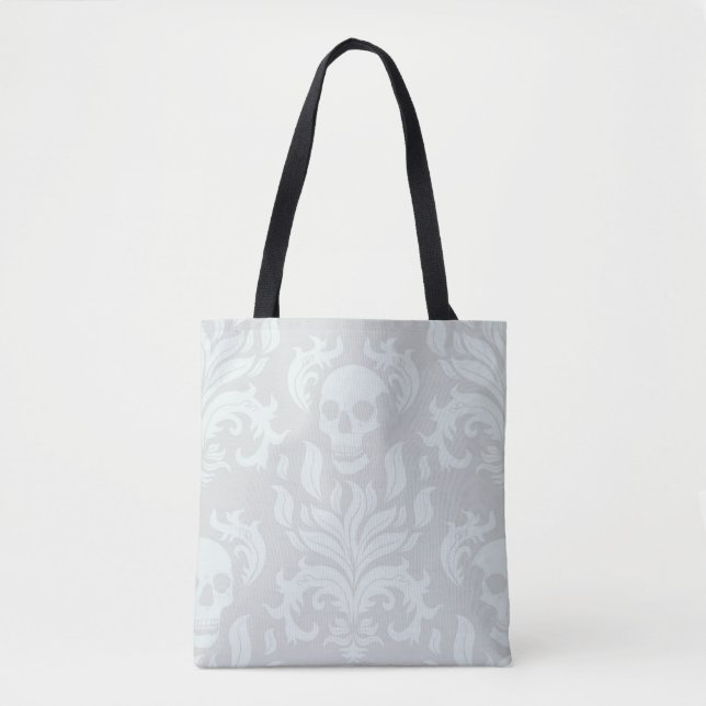Bolsa Tote Skull Flame Damask em branco clássico em branco br (Frente)