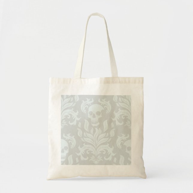 Bolsa Tote Skull Flame Damask em branco clássico em branco br (Frente)