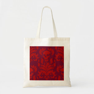 Bolsa Tote Skull Flame Damask in moody red on red