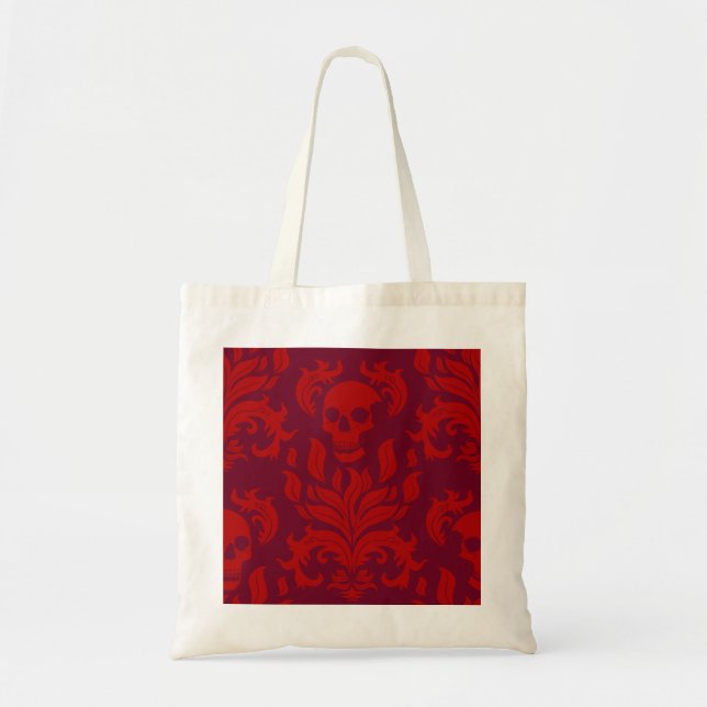 Bolsa Tote Skull Flame Damask in moody red on red (Frente)