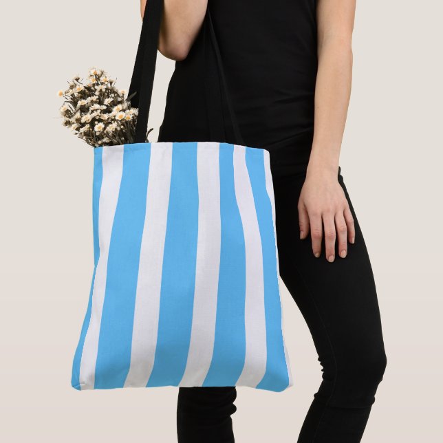 Bolsa Tote Sky Blue and White Cabana Stripes  (Close Up)