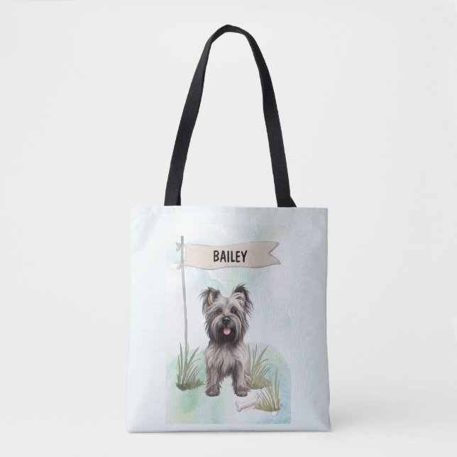 Bolsa Tote Skye Terrier Aquarela Cachorro Personalizado (Frente)
