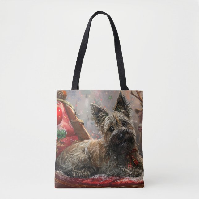 Bolsa Tote Skye Terrier Cachorro Natal Festivo (Frente)