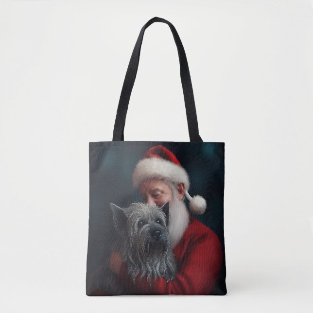 Bolsa Tote Skye Terrier com Papai Noel Natal Festivo (Frente)