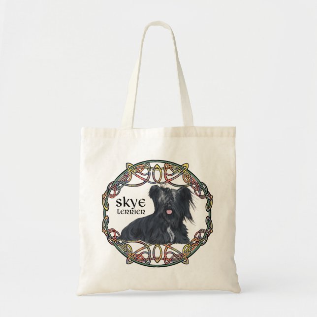 Bolsa Tote Skye Terrier in Celtic Knotwork - Buchanan Tartan (Frente)