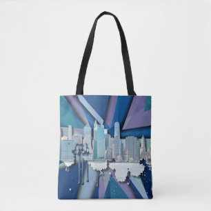 Bolsa Tote Skyline   3D azul da Nova Iorque