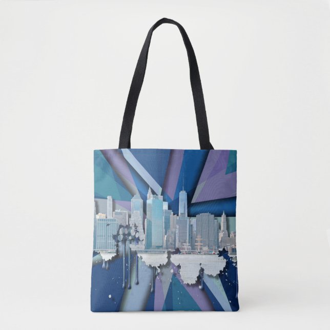 Bolsa Tote Skyline | 3D azul da Nova Iorque (Frente)