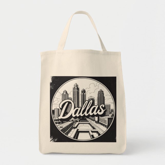 Bolsa Tote Skyline Black and White Cityscape de Dallas Texas (Frente)