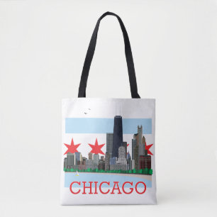 Bolsa Tote Skyline de Chicago e bandeira da cidade