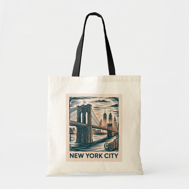 Bolsa Tote Skyline Retroativo da Ponte do Nova Iorque Brookly (Frente)