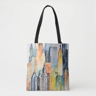 Bolsa Tote Skyscape Urbano Pintado por Aquarelas