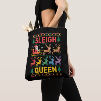 Bolsa Tote Sleigh Queen Christmas Santa Reindeer Ugly Sweater