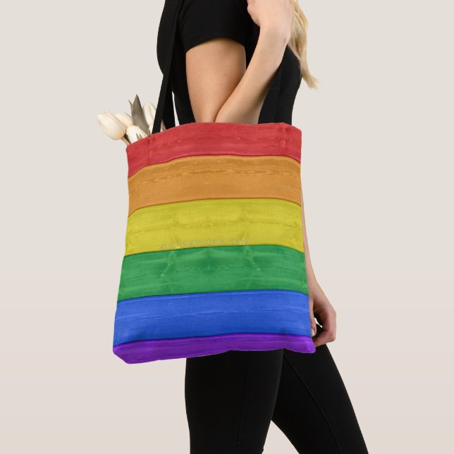 Bolsa Tote SlipperyJoe's clássico arco-íris tátil feito à mão (Close Up)