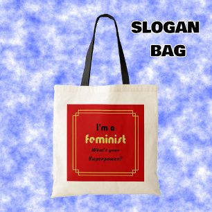 Bolsa Tote Slogan de superpotência feminista negro em vermelh
