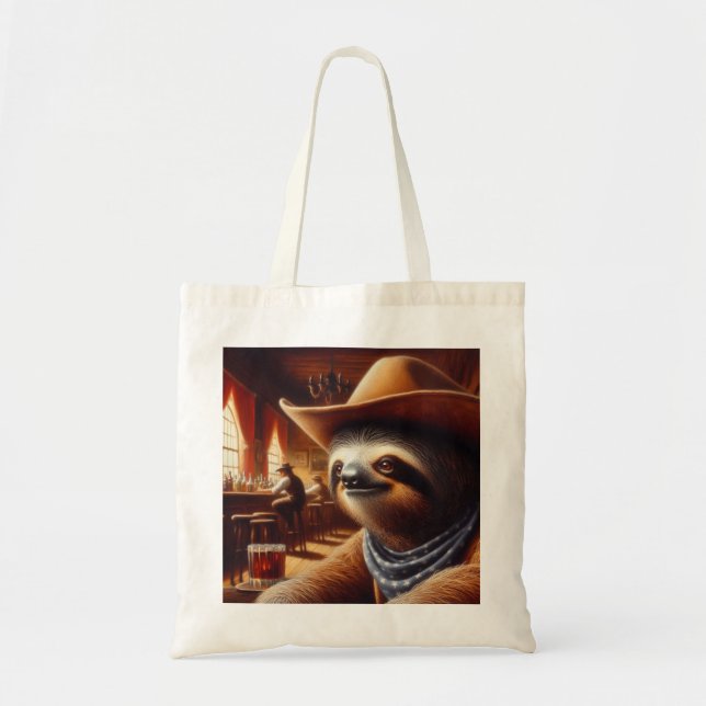 Bolsa Tote Sloth Cowboy em Saloon (Frente)