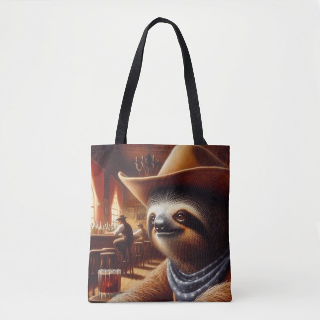 Bolsa Tote Sloth Cowboy em Saloon (Frente)