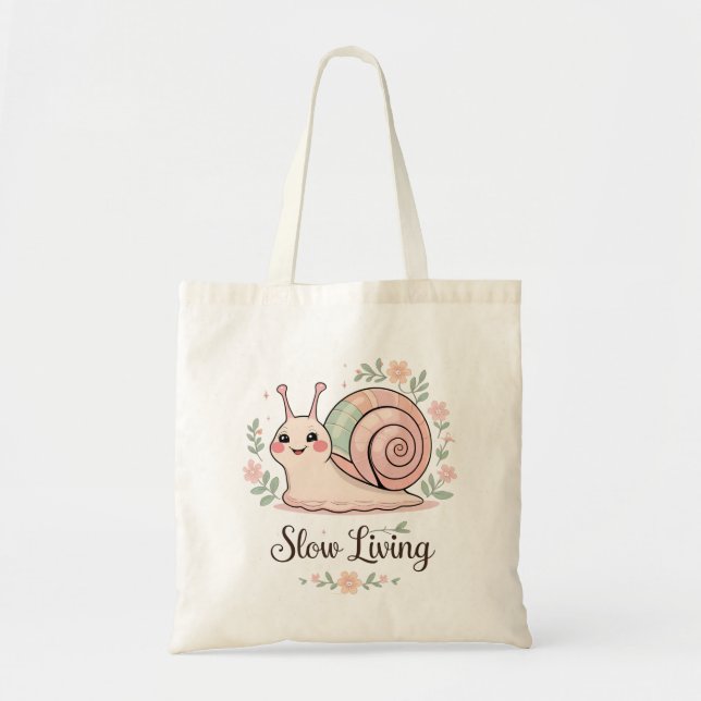 Bolsa Tote Slow Living | Pastel Snail with Floral Border  (Frente)