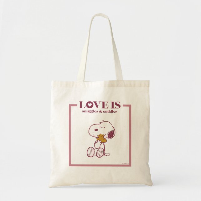Bolsa Tote Snoopy & Woodstock - O amor é Snuggles e Cuddles (Frente)