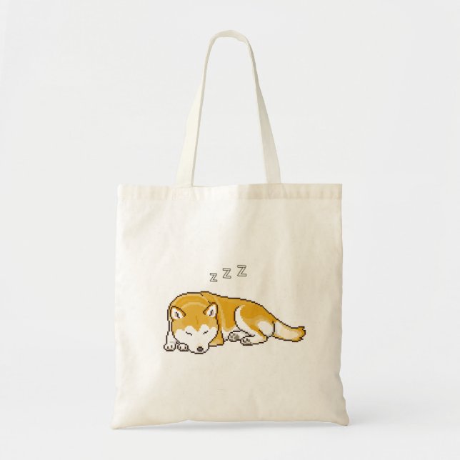 Bolsa Tote Snoozing Shiba Inu Dog Pixelart (Frente)