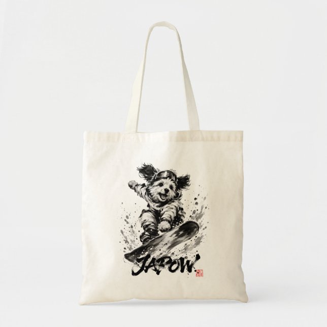 Bolsa Tote Snowboard Brush Art - Snowboarder Dog (Frente)