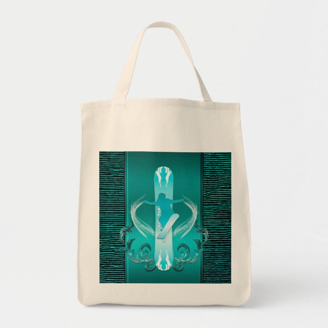 Bolsa Tote Snowboarding, Snowboarder com elementos florais (Frente)